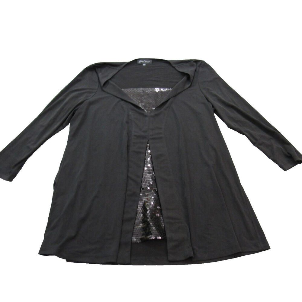Slinky Brand Stretch Traveler Knit‎ Black Long Sleeve Shirt L with Sequin detail